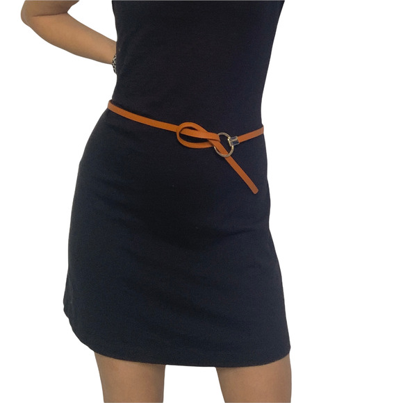 2/$30 Belt Knot Thin Leather Camel Tan Tie Knot Round Metal Buckle Wrap Around - Picture 1 of 5